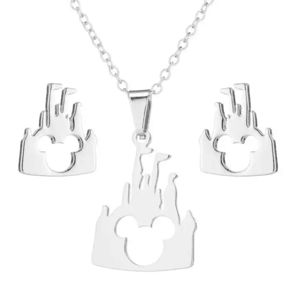 Stainless Steel Mickey Mouse Castle Necklace Set - Picture 1 of 1